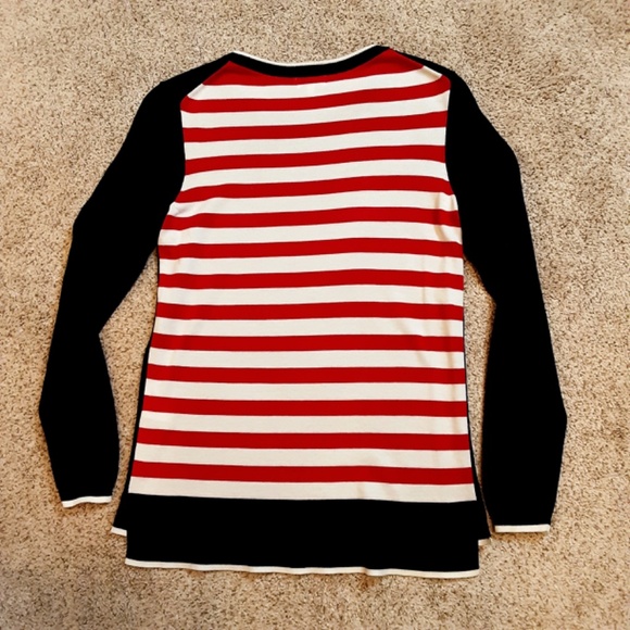 Navy Red & White Lightweight Holiday Sweater Gold Sequined Reindeer Sz XS - Picture 4 of 12